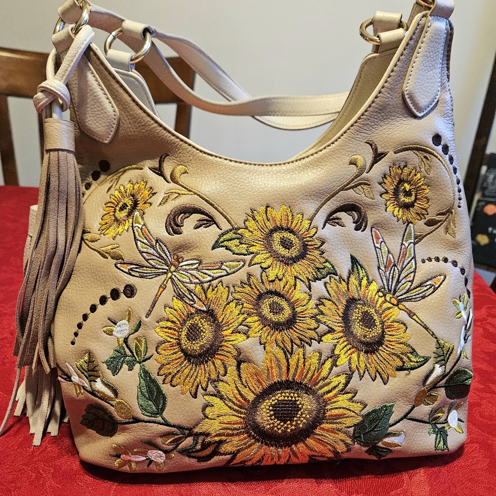 Sharif designed in New York Sunflower embroidered shoulder bag